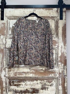 J. Crew Silk Paisley Long-Sleeve Top